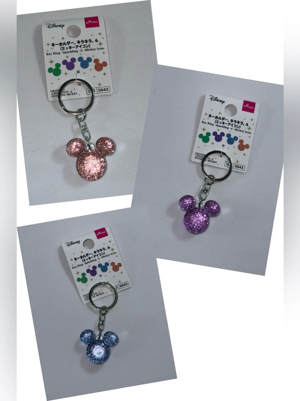 NWT-Disney x Daiso Mickey Icon 1”x1.5” Sparkling Glitter Key Ring, Color Choice